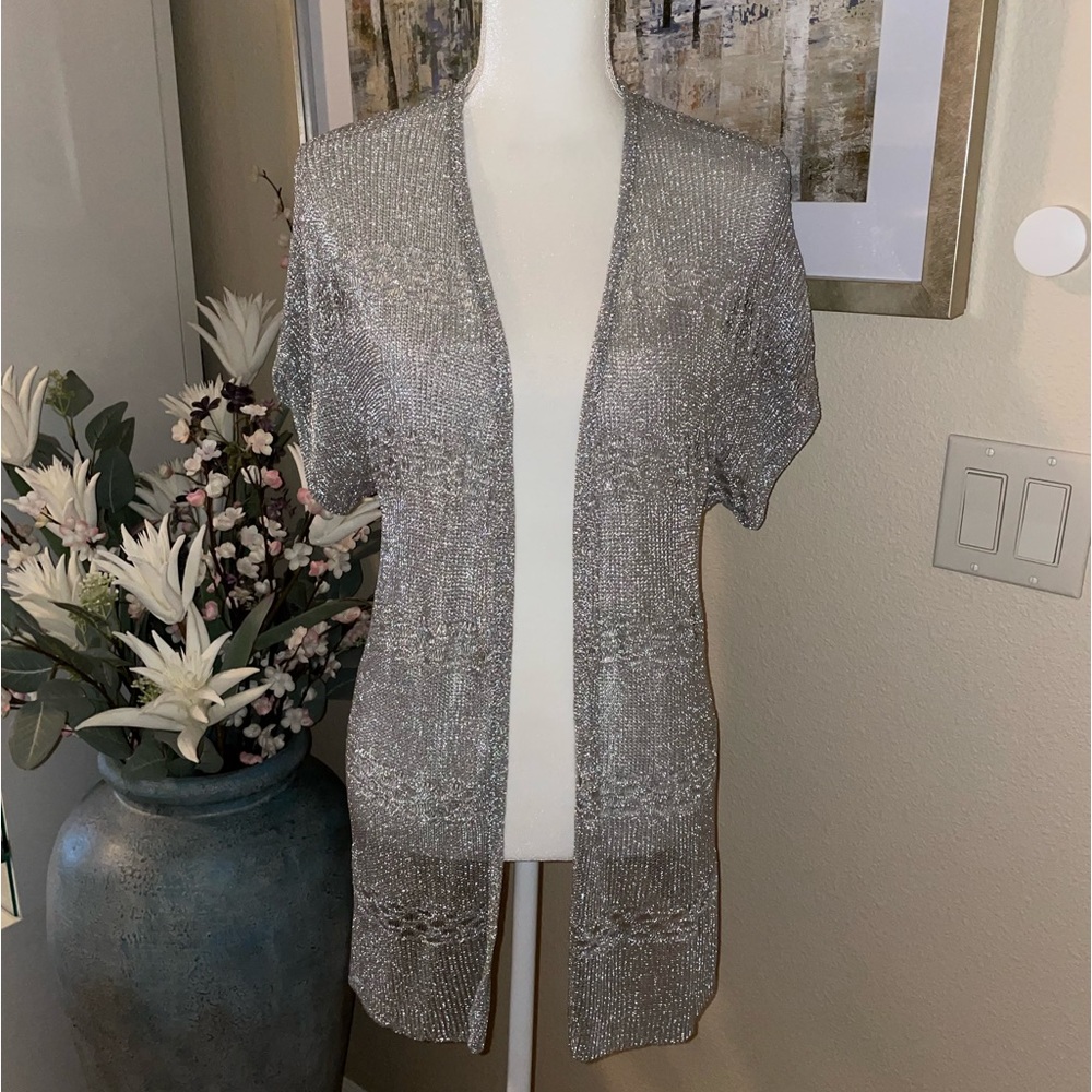 Travelers collections silver sheer cardigan